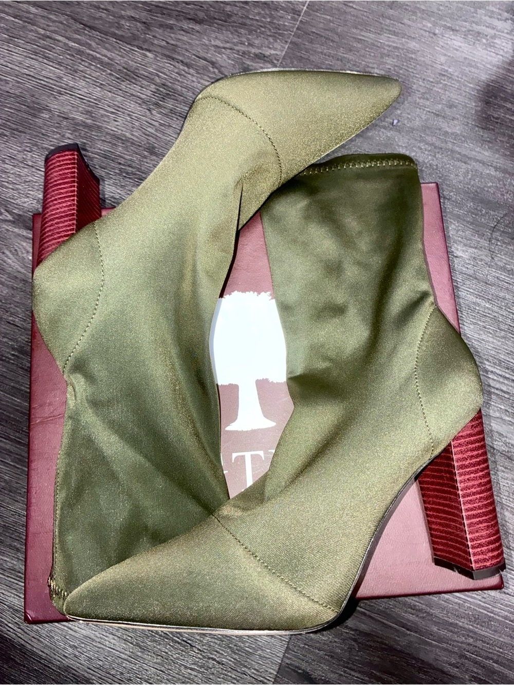 Olive Green Pointed Toe Block Heel Ankle Boots size 9
